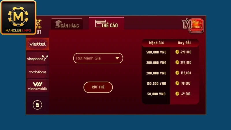 Quy đổi tiền thưởng thành thẻ điện thoại tiện lợi